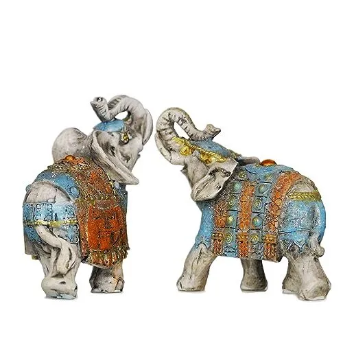 Wisifayardin 2pcs Elephant Decor Elephant Statue Set - Elephant Multicolor