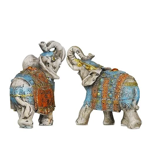 Wisifayardin 2pcs Elephant Decor Elephant Statue Set - Elephant Multicolor