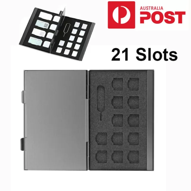 21 Slots Portable Micro SIM Card Nano Memory Storage Box Aluminum Protector Case