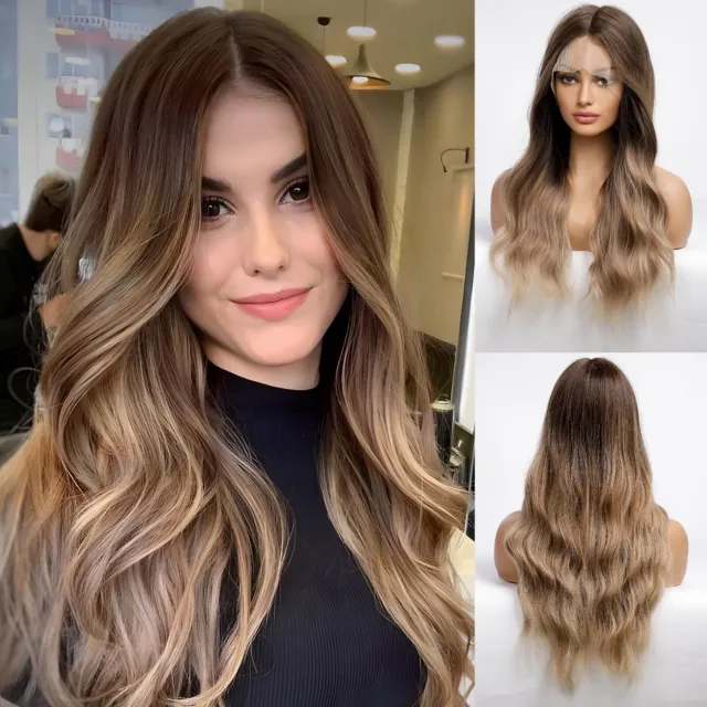HAIRCUBE lace front perücke, Natur Ombre braune Perücke lange lockige B-WARE
