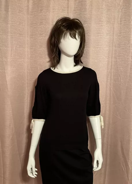 NWT Talbots Women’s Size XS Black Cotton Blend Short Sleeve Pullover Sweater