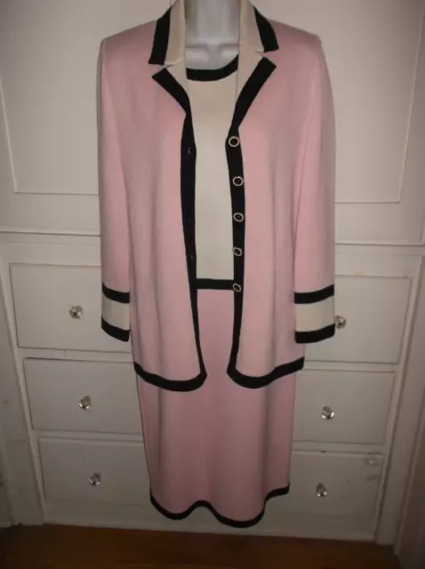 Vtg St John Marie Gray Santana Knit Classic Pink & Cream Dress & Sweater Jacket