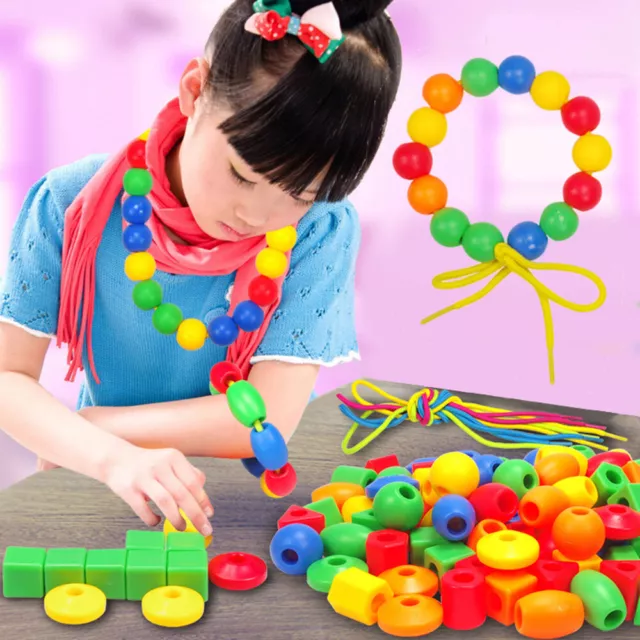 Preschool Lacing Bead Toys 50pcs Stringing Beads W/ 2 Strings For Kids Toddler