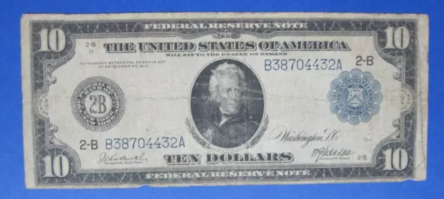 1914 $10 Federal Reserve Large Note ~ Fed. Reserve Bank of New York ~ Blue Seal