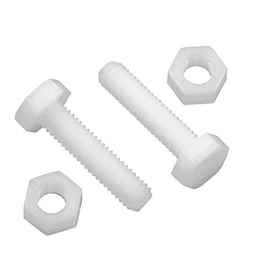 20 Pair M6x25mm White Nylon Hex Bolts - Plastic Hex Nuts Full Thread Screws