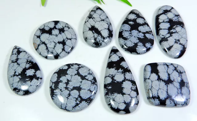 248Cts. NATURAL SNOW FLAKE OBSIDIAN OVAL CABOCHON LOOSE GEMSTONE 08 PCS LOT