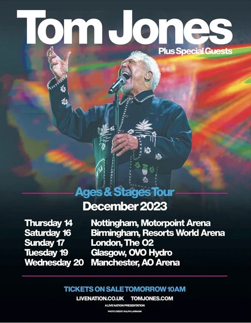 Tom Jones Live 2023 Tour Ages & Stages Dates News Advert Promo Ad Poster 14X11”