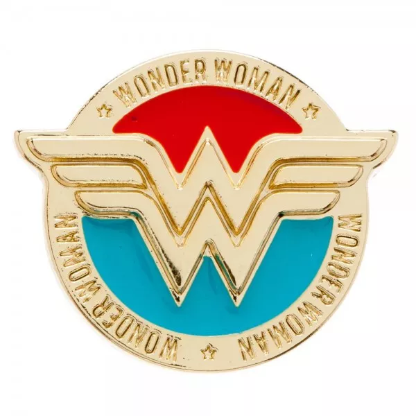 DC Comics Wonder Woman Colored WW Logo and Name Metal Pewter Lapel Pin UNUSED