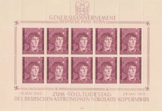 Generalgouvernement - Kleinbogen -  Mi.Nr. 104  Nikolaus Kopernikus – Postfrisch