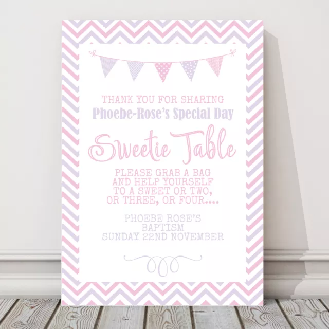 Sweet Candy Table Sign Christening Baptism Holy Communion Pink Blue Bunting CH5