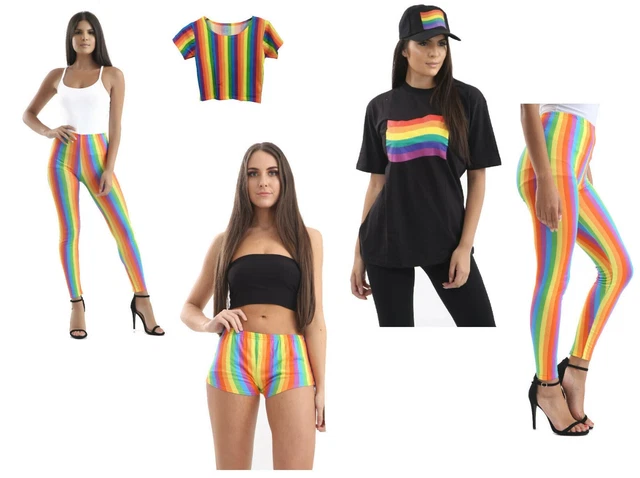 Donne Arcobaleno a Righe Leggings Hot Pantaloni Top Corto T-Shirt Gay Pride