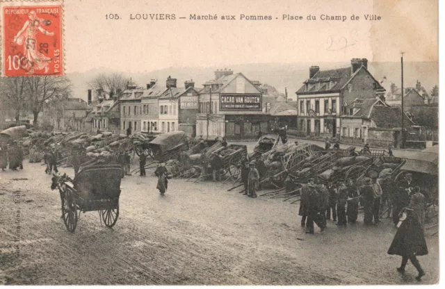 CPA FRANCE - 77   - LOUVIERS - Marché aux Pommes - Place du champ de Ville