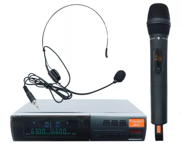 Twin Channel Wireless Microphone System UHF Handheld Bodypack MIC23