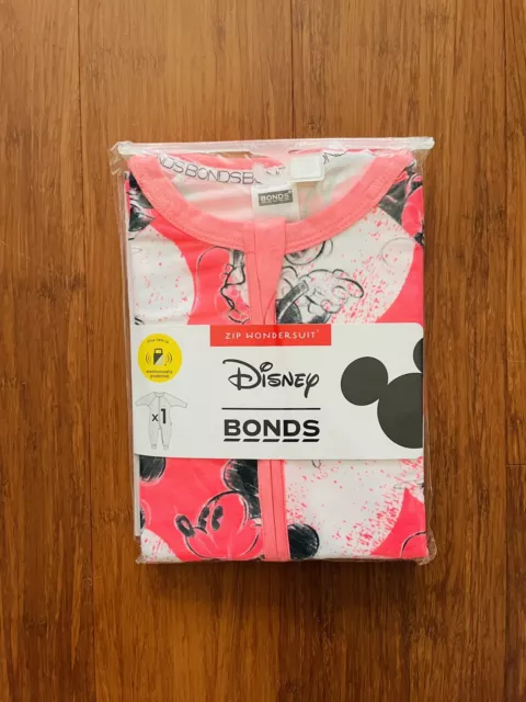 Bonds Disney Baby Girl Mickey Minnie Mouse Pink Zip Wondersuit Size 2 BNIP