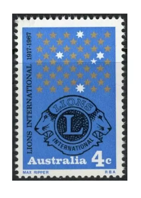 1967 Australia Lions International 4c Blue Stamp Mint Never Hinged, Clean