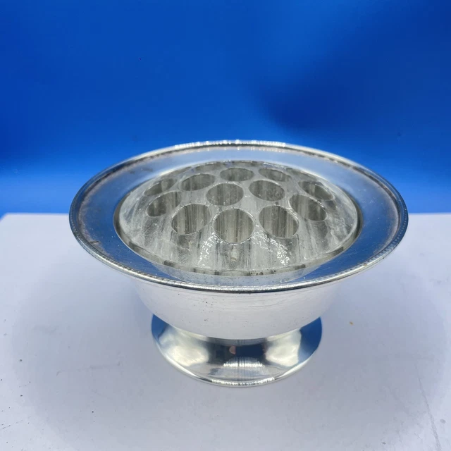 Flower Bowl With Glass Flower Frog Vintage EPNS Made in England Silver Plate