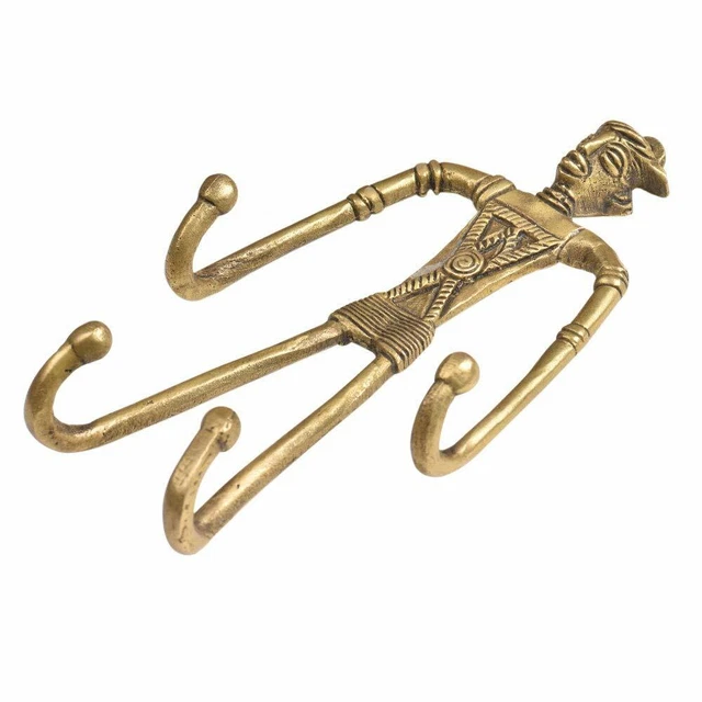 New Brass Rare Tribal Cast Wall Hooks Hangers Holders 10.16 cm Golden 1 Piece