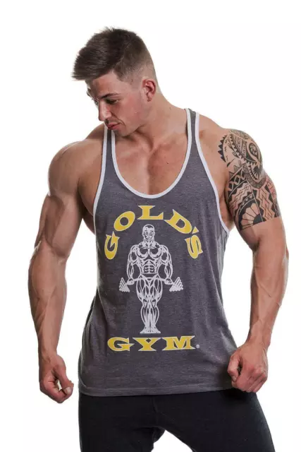 Golds Gym Muscle Joe Contrast Stringer Grau Weiß Tank Top Sport Fitness Shirt