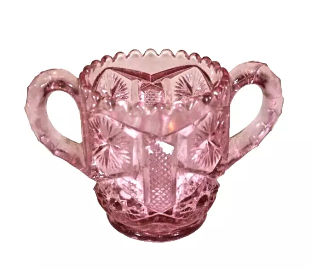 Imperial VTG Pink Depression Glass Star & File Pattern Handled Toothpick Holder