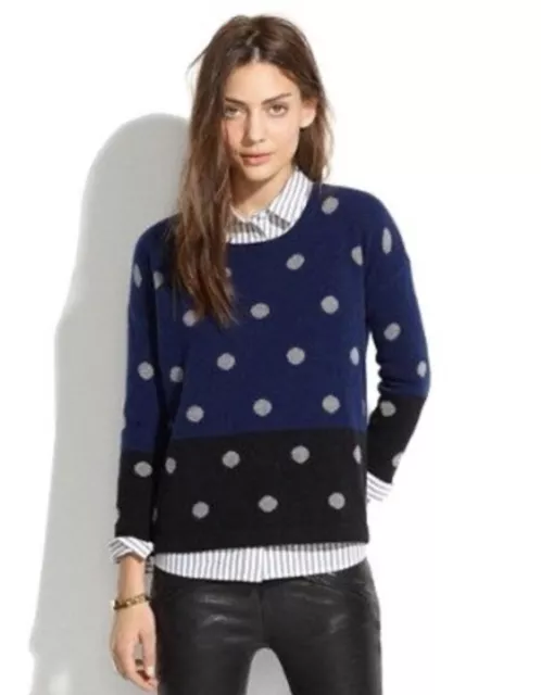 Madewell Womens Polka Dot Wool Crewneck Colorblock Sweater, Size Medium