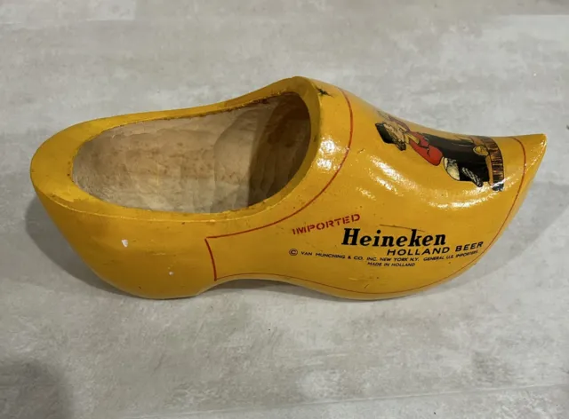 Vintage Advertising Heineken's Holland Beer Hand Carved Dutch Wooden Shoe Clog