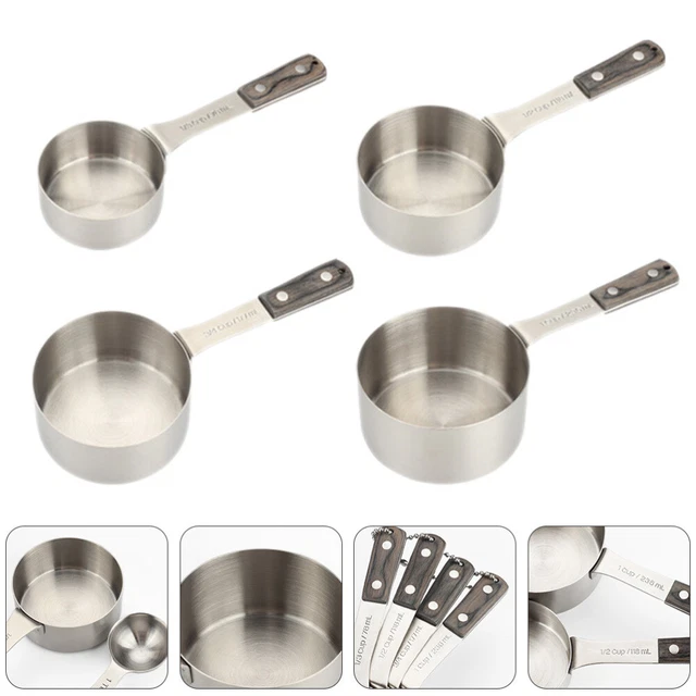 Juego de vasos medidores, 4 PIEZAS vasos medidores de acero inoxidable con mango de madera para cocinar cocina