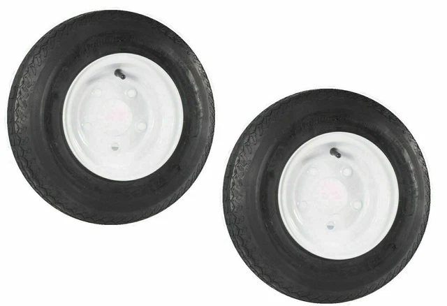 (2) Two Trailer Tires On Rims 4.80-8 480-8 LRB 5 Lug Bolt Wheel White 4ply Rated