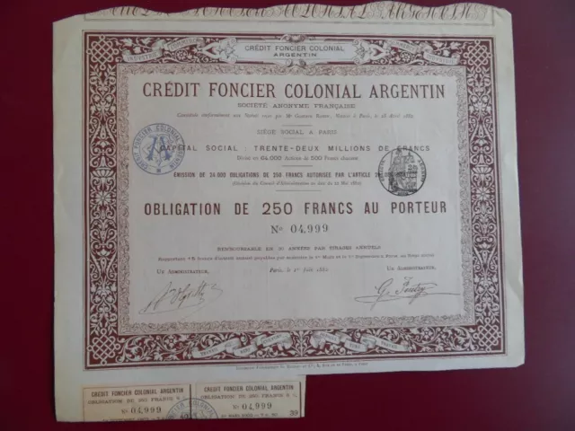 Obligation Credit Foncier Colonial Argentin / 1882