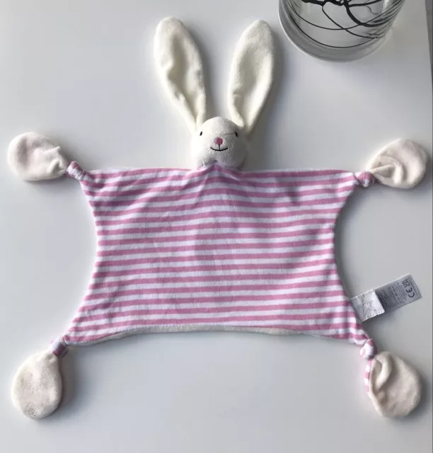 Jojo Maman Bebe Bunny Rabbit Baby Comforter Pink Cream Stripes Soft Hug Toy