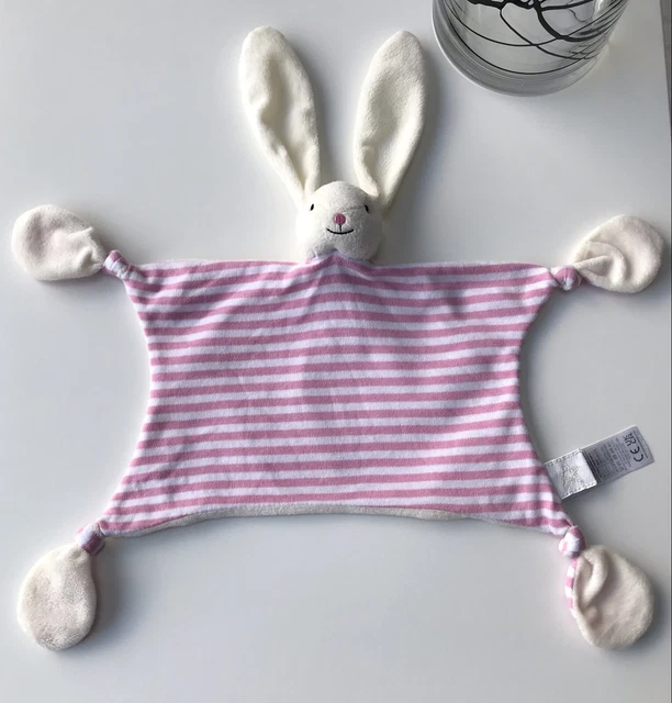 Jojo Maman Bebe Bunny Rabbit Baby Comforter Pink Cream Stripes Soft Hug Toy