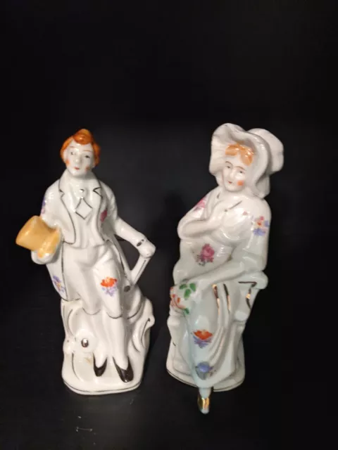 Vintage Porcelain  Victorian Man Woman Couple 5" Figurines hand painted JAPAN