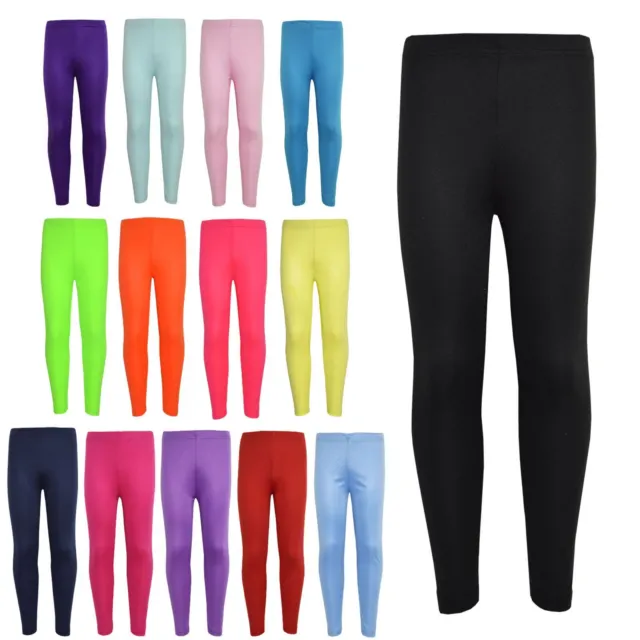 leggings legging enfants couleur unie école mode danse neuf âge 5-13 ans