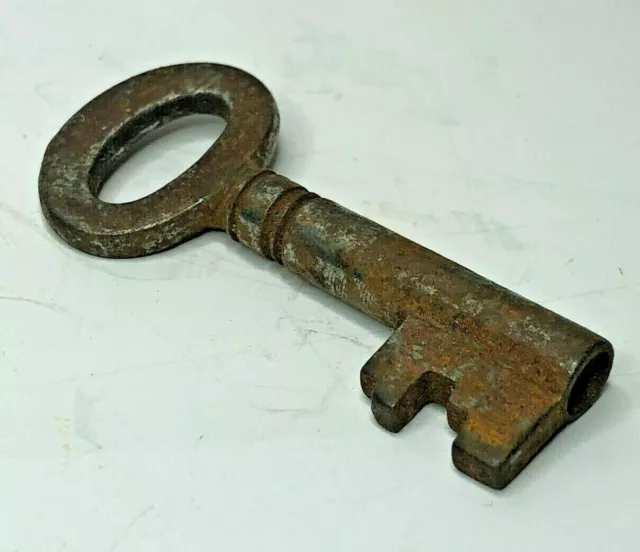 Antique Chest or Cabinet Key flattened bow hollow end 49 mm long 6 mm dia shaft
