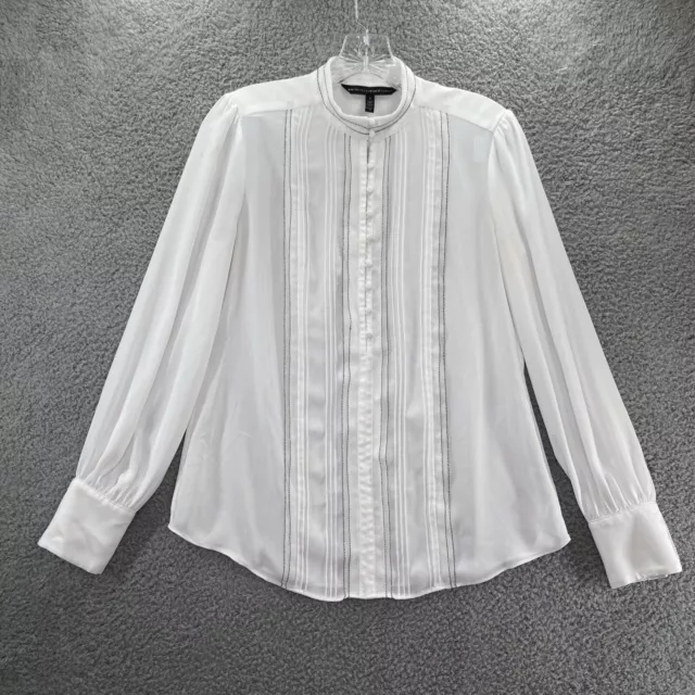 White House Black Market Button Up Blouse Women's Size 2 White Black French Cuff