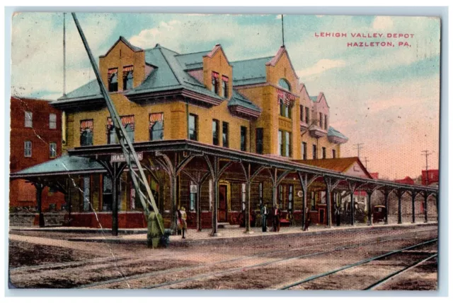 c1950 Lehigh Valley Depot Railroad Train Terminal Passenger Hazleton PA Postcard