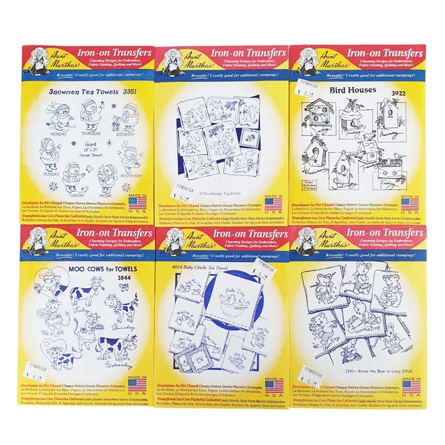 AUNT MARTHA'S SET of 6 Iron On Transfer Patterns Craft Embroidery ...