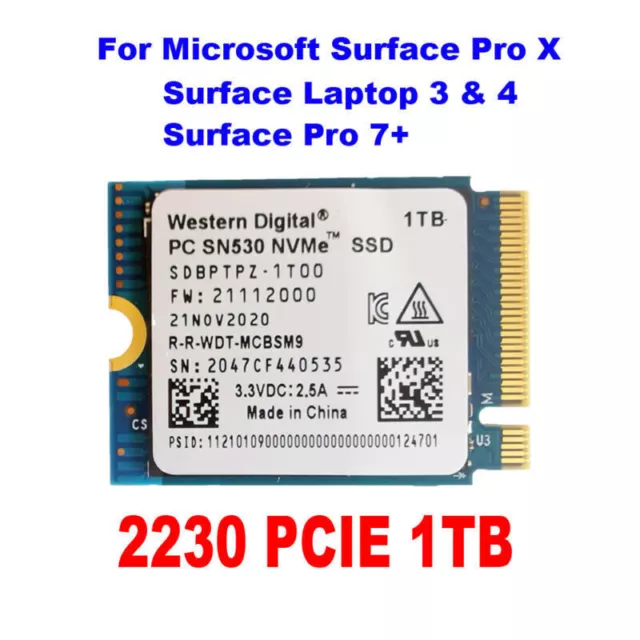 WD SN530 m.2 2230 SSD 1TB NVMe PCIe for Microsoft Surface Pro X Surface Laptop3