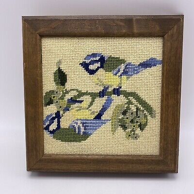 De colección Bluebird Blue Jay Bird Bordado Aguja Madera Imagen Enmarcada Arte