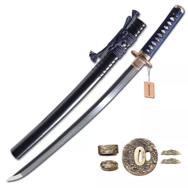 MURASAME Wakizashi Sword Clay Tempered T10 Steel Real Hamon Handmade Very Sharp