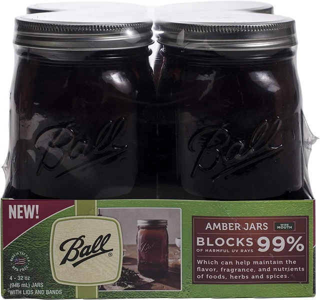 Wide Mouth Canning Jars, Quart, Amber, 4 Count,1440069046