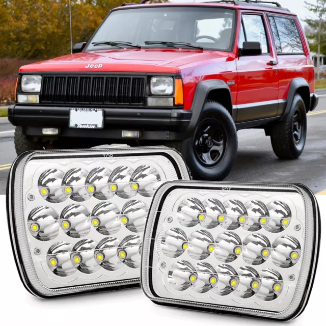 Pair 7x6" 5x7" LED Headlight Hi Lo Beam DRL For Chevrolet Jeep Cherokee XJ