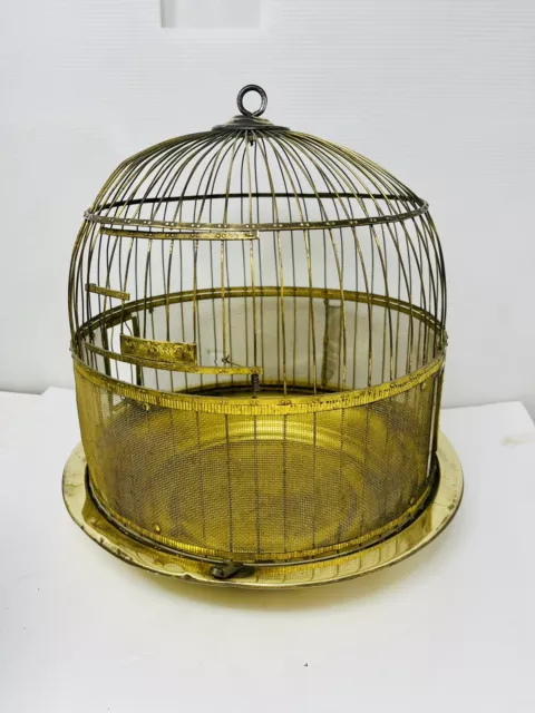 Hendryx Dome Brass Wire Hanging Bird Cage House Pedestal Art Deco Antique 3