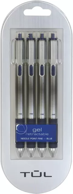 TUL Gel Pens, Retractable, Needle Point, 0.5 mm, Blue Barrel, Blue Ink, Pack...