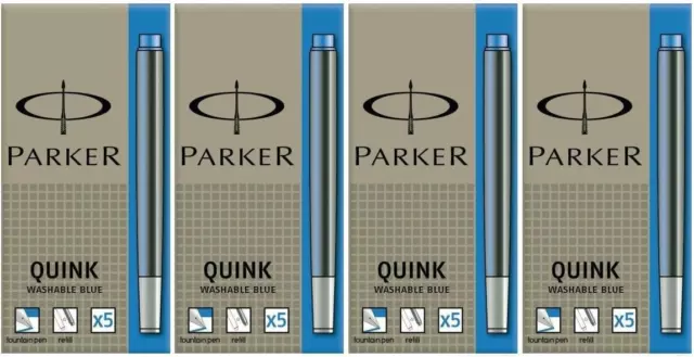 Parker S0116210 Quink Ink Cartridges Blue Washable x 20 (4x5)