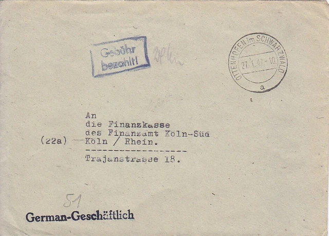 F.Zone - OTTENHÖFEN  im  SCHWARZWALD  - Gebühr bezahlt - Brief - 1947