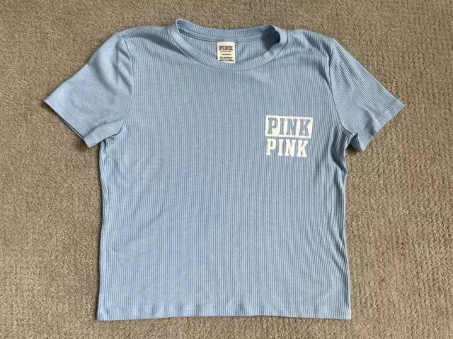 VS PINK Ribbed Tee T-Shirt Top Cropped Blue Size Large Victoria’s Secret