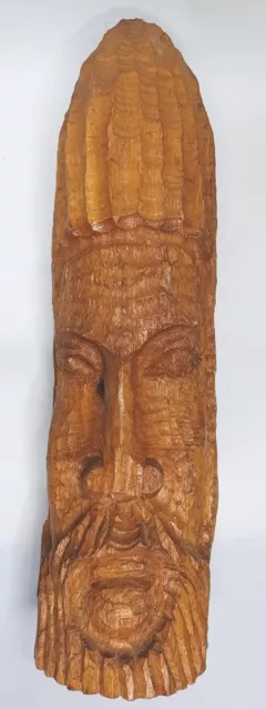 Antique 1918 Folk Art Hand Carved Wood Mans Face