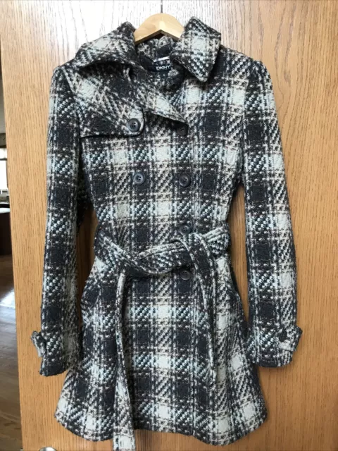 DKNY Plaid Coat DONNA KARAN NY WOMENS WOOL BLEND Belted Brown  COAT SIZE 6