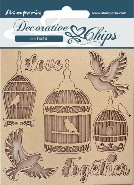 Stamperia DECORATIVE CHIPS - 5.5" x 5.5" - YOU AND ME - LOVE TOGETHER Doves Cage