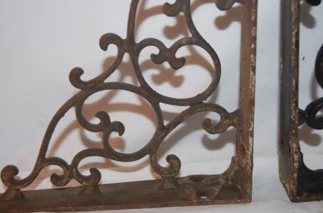 Antique Set of 2 Matching Ornate Victorian Iron  Shelf Brackets  8" X 6 " 3